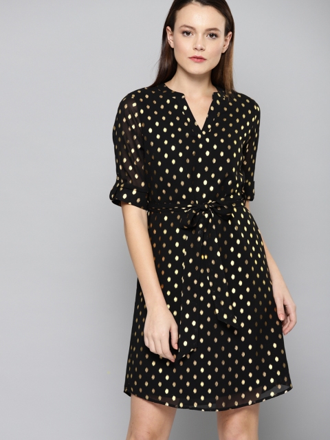 

Chemistry Women Black Printed Fit and Flare Dress