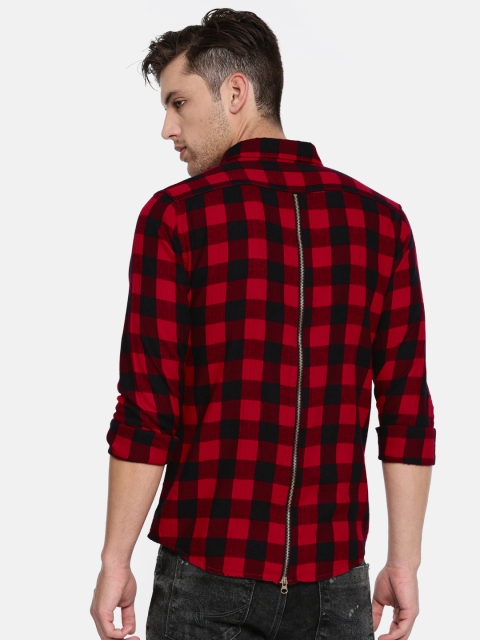 

People Men Red & Black Slim Fit Checked Casual Shirt