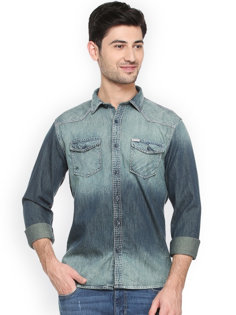 

People Men Blue Slim Fit Faded Casual Denim Shirt