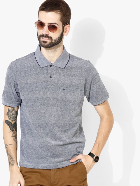 

Monte Carlo Men Navy Blue & White Self Striped Polo Collar T-shirt