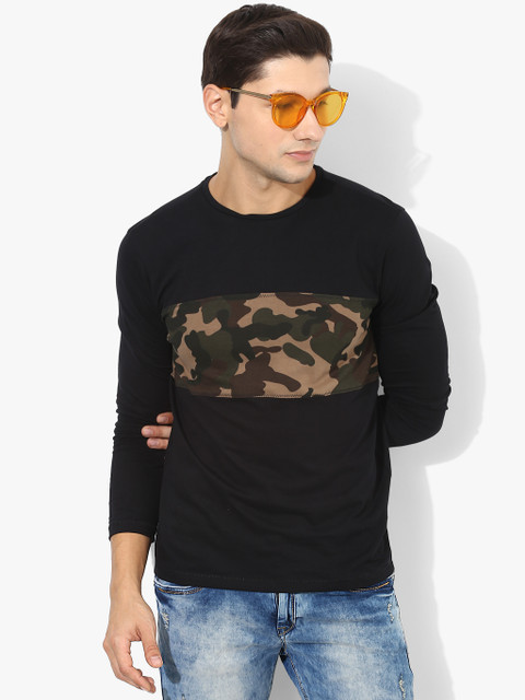 

People Men Black Colourblocked Round Neck T-shirt