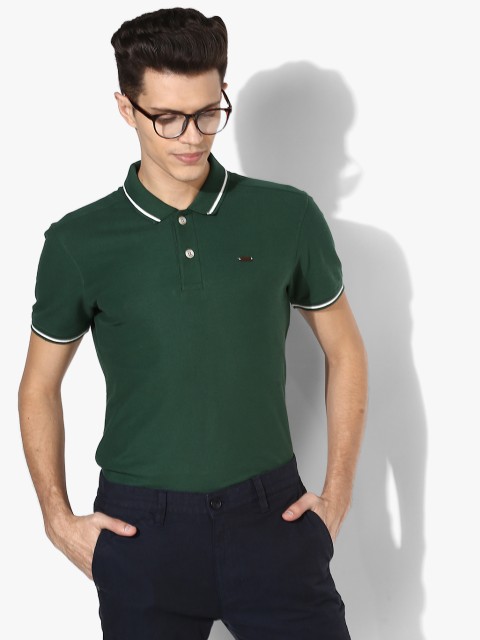 

People Men Green Solid Round Neck T-shirt