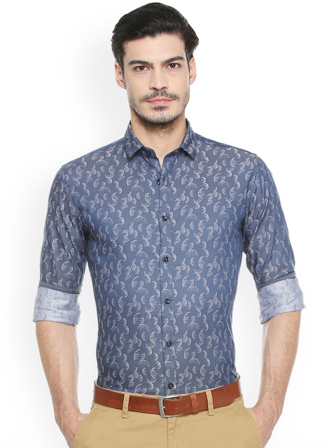 

V Dot Men Blue Slim Fit Printed Casual Shirt