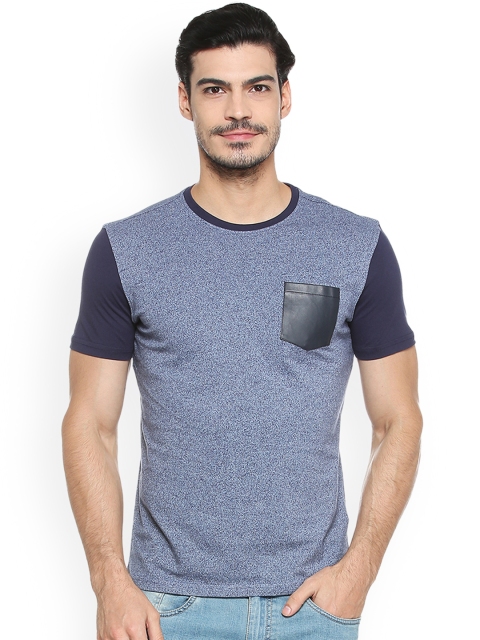 

V Dot Men Blue Self Design Round Neck T-shirt