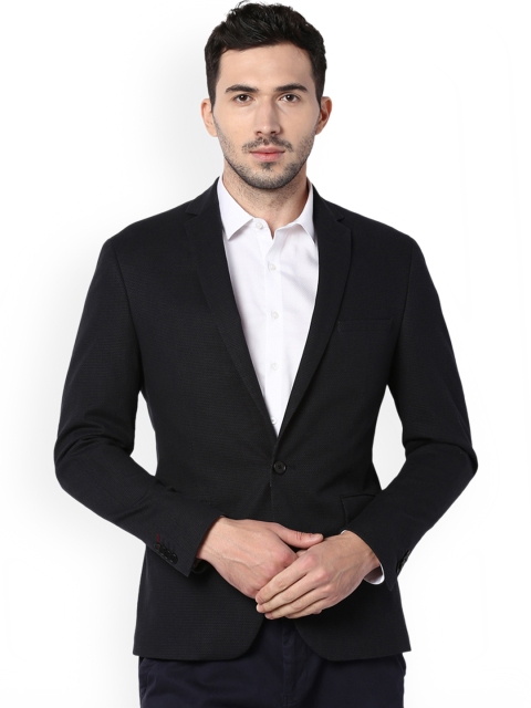 

V Dot Men Black Solid Single Breasted Blazer