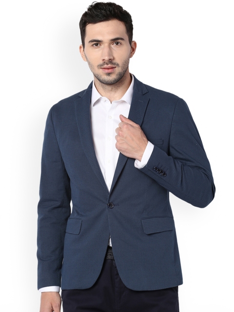 

V Dot Men Blue Self Design Single Breasted Blazer