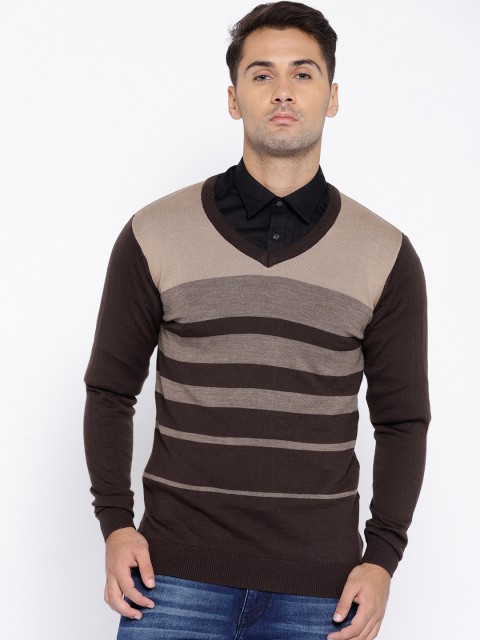 

Van Heusen Men Coffee Brown Striped Pullover