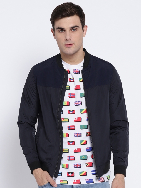 

V Dot Men Charcoal Grey & Navy Blue olourblocked Tailored Jacket