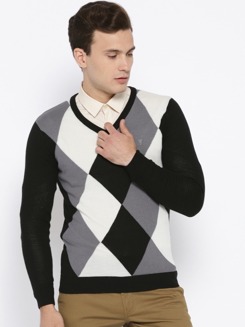 

Van Heusen Men Black & Grey Self Design Pullover