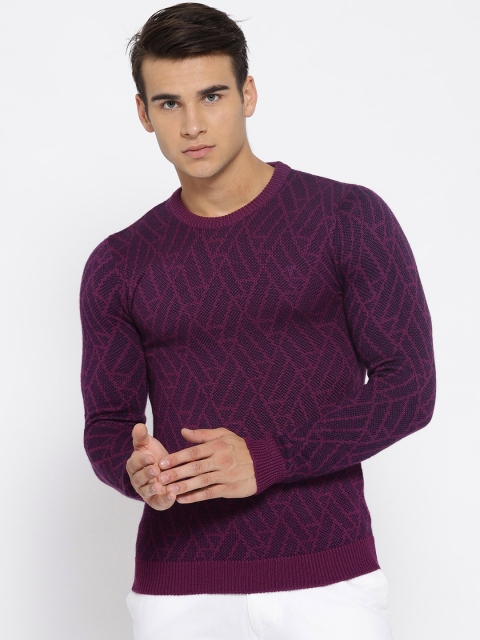 

Van Heusen Men Purple & Black Self Design Pullover