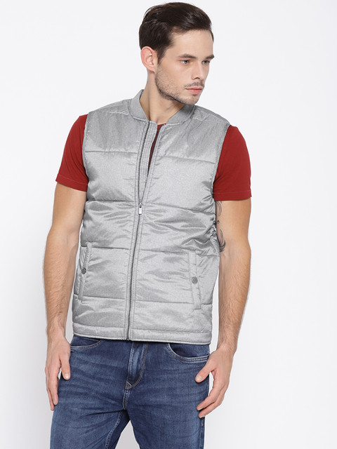 

V Dot Men Grey Solid Padded Jacket