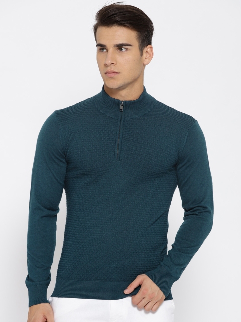

Van Heusen Men Teal Green Self Design Pullover