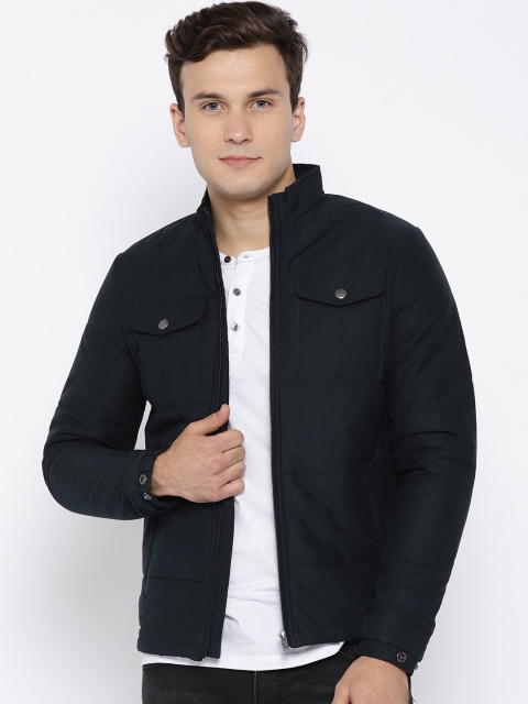 

V Dot Men Navy Blue Solid Padded Jacket