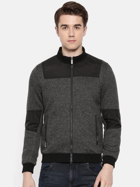 

Van Heusen Men Charcoal Grey Solid Bomber Jacket