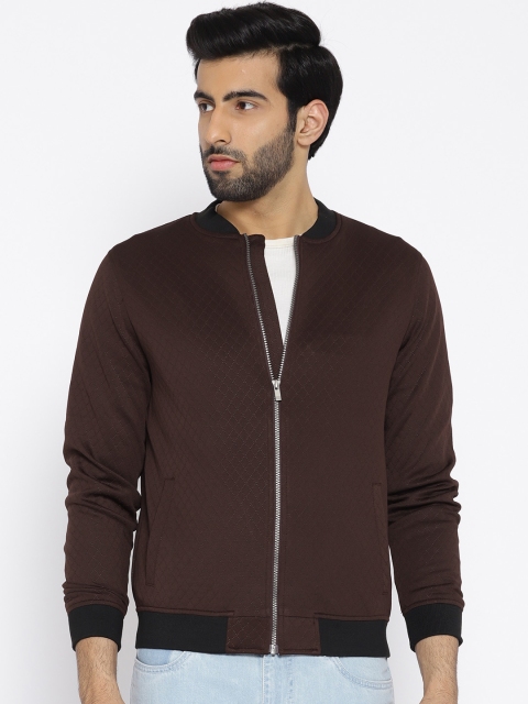 

V Dot Men Burgundy Self Design Bomber Jacket