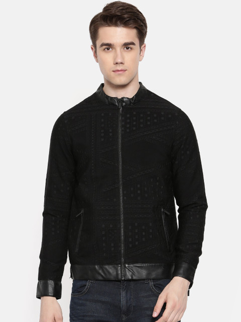 

V Dot Men Black Self Design Tailored Jacket