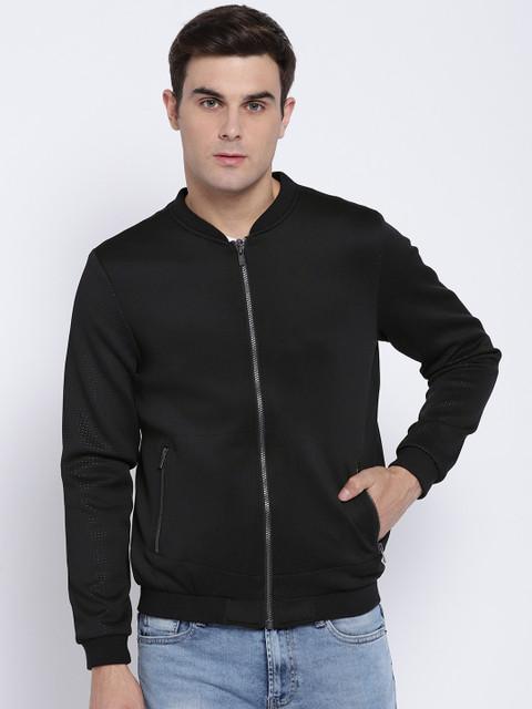 

V Dot Men Black Solid Bomber Jacket
