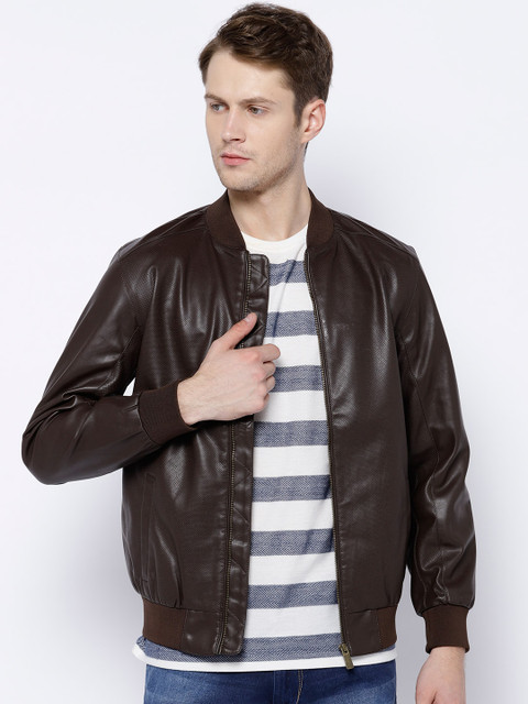 

V Dot Men Coffee Brown Solid Bomber Jacket