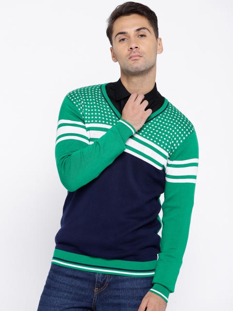 

Van Heusen Sport Men Green & Navy Blue Self Design Slim Fit Pullover