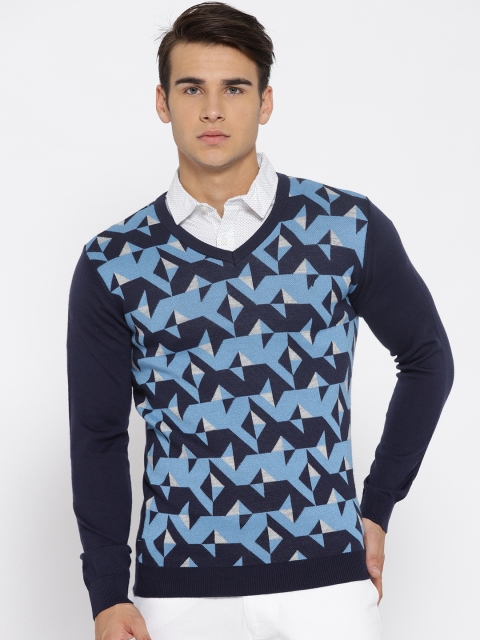 

Van Heusen Men Blue Self Design Pullover