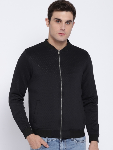 

V Dot Men Navy Blue Self-Design Bomber Jacket