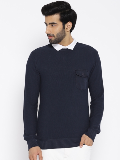 

V Dot Men Navy Blue Solid Pullover