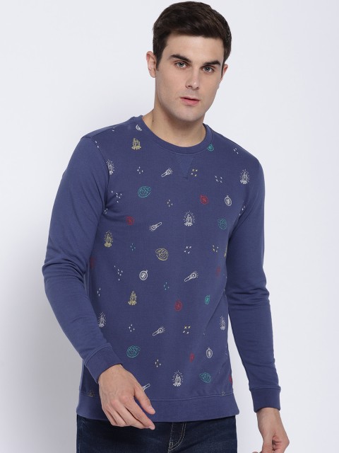 

V Dot Men Blue Printed Sweatshirt