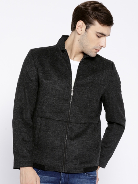 

Van Heusen Men Charcoal Grey Self Checked Tailored Jacket