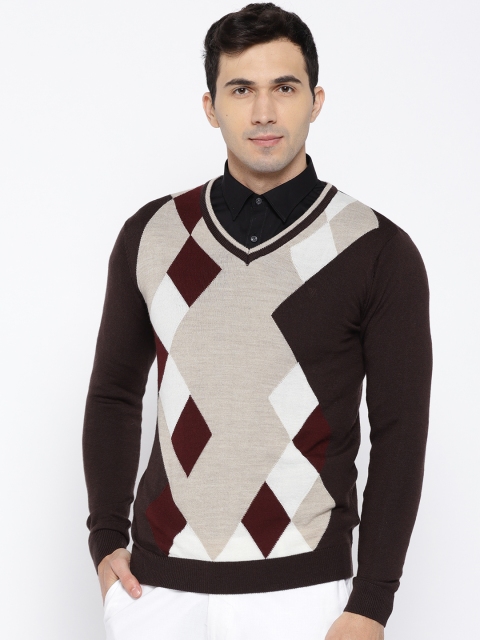 

Van Heusen Men Brown & Beige Self-Design Sweater