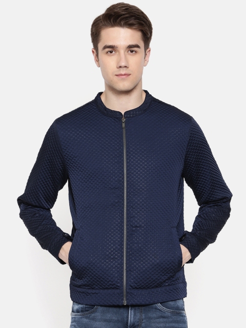 

V Dot Men Navy Blue Self Design Tailored Jacket