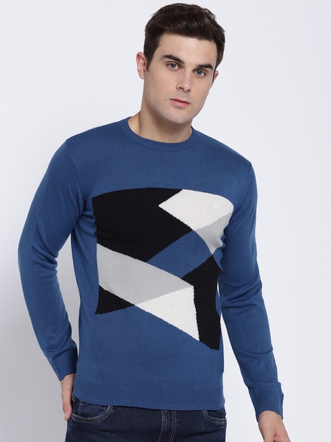 

Van Heusen Men Blue & Black Self Design Pullover