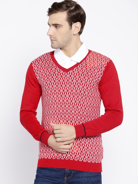 

Van Heusen Sport Men Red & White Self Design Pullover