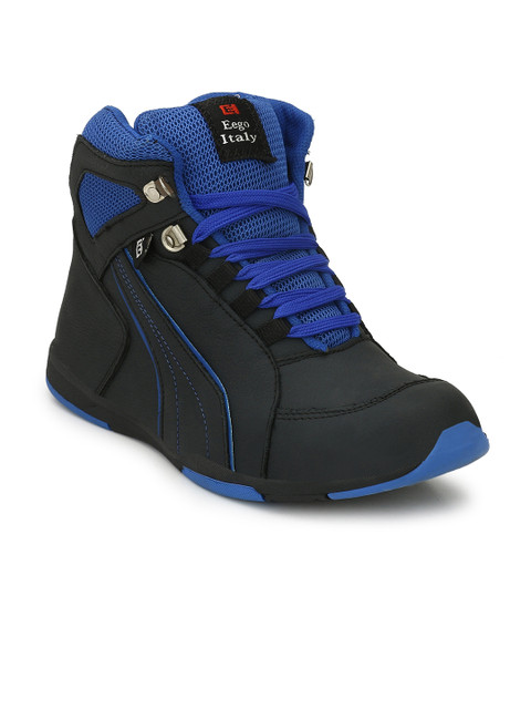 

Eego Italy Men Blue& Black Leather High-Top Trekking Shoes