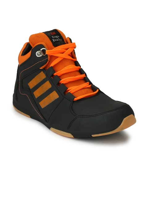 

Eego Italy Men Orange& Black Leather High-Top Trekking Shoes