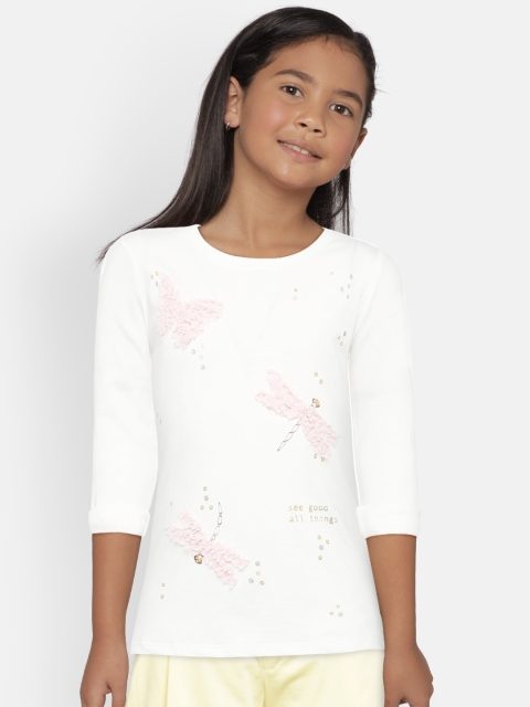 

United Colors of Benetton Girls Off-White Printed Round Neck T-shirt