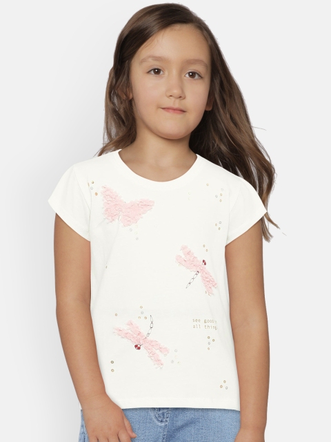 

United Colors of Benetton Girls Off-White Printed Round Neck T-shirt