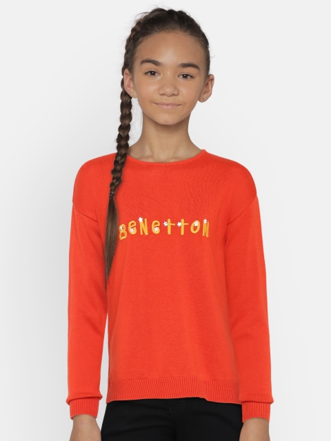 

United Colors of Benetton Girls Orange Solid Pullover
