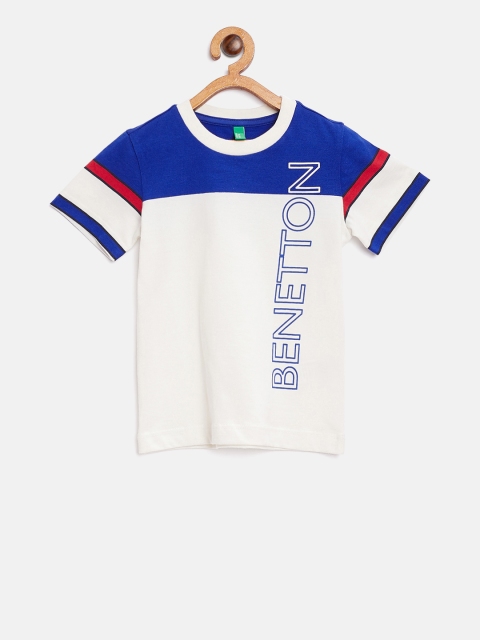 

United Colors of Benetton Boys Off-White & Blue Colourblocked Round Neck T-shirt