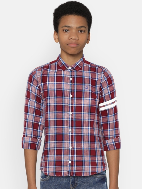 

United Colors of Benetton Boys Maroon & Blue Regular Fit Checked Casual Shirt