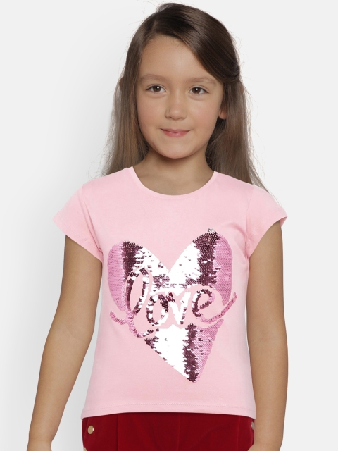 

United Colors of Benetton Girls Pink Printed Round Neck T-shirt