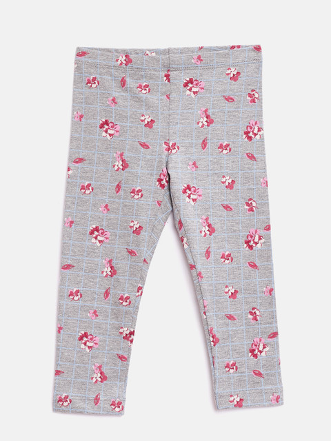 

United Colors of Benetton Girls Grey Melange & Pink Floral Print Leggings