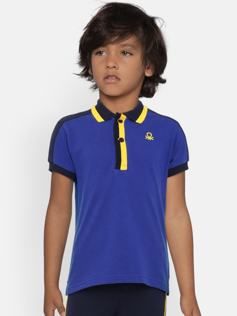 

United Colors of Benetton Boys Blue Solid Polo T-shirt with Shorts