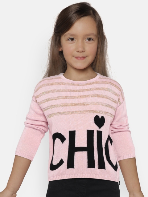 

United Colors of Benetton Girls Pink & Golden Striped Pullover
