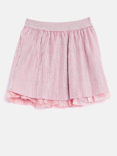

United Colors of Benetton Girls Pink & Silver-Coloured Striped A-line Skirt