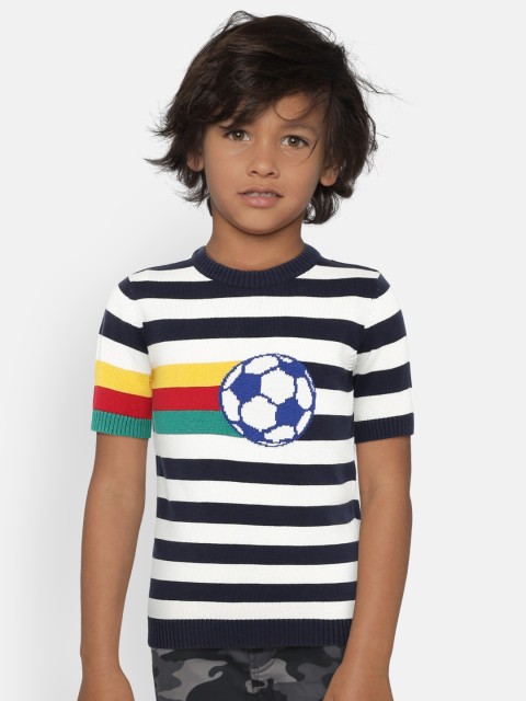 

United Colors of Benetton Boys Navy & White Striped Sweater, Navy blue