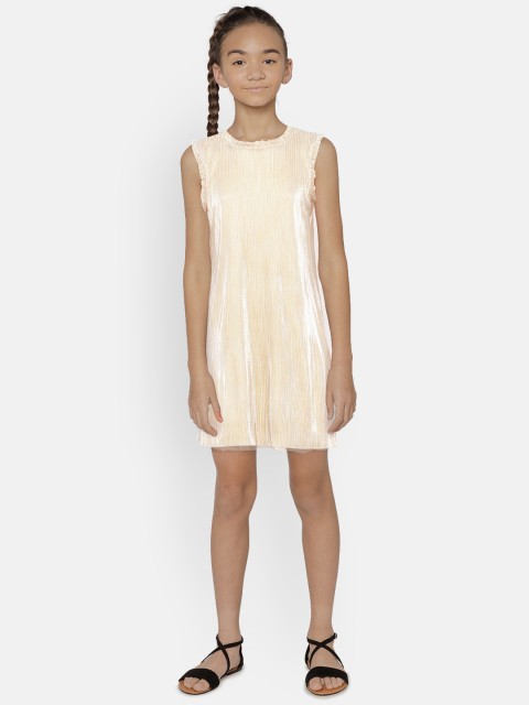 

United Colors of Benetton Girls Golden Striped Shift Dress, Gold