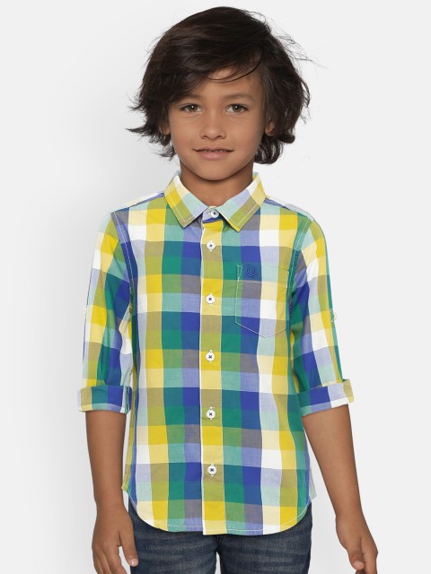 

United Colors of Benetton Boys Blue & Yellow Regular Fit Checked Casual Shirt