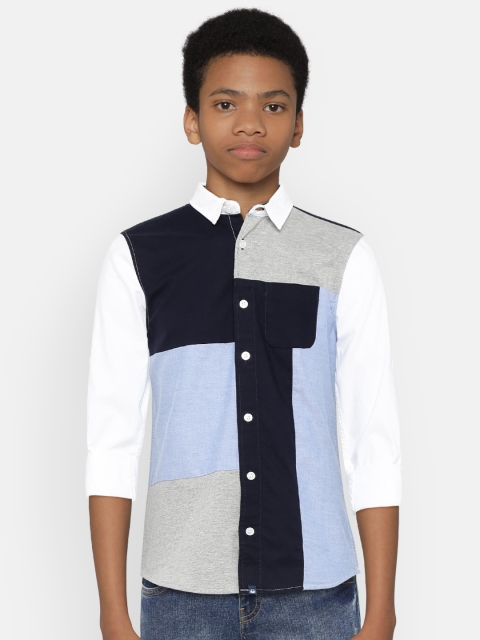 

United Colors of Benetton Boys White & Blue Regular Fit Colourblocked Casual Shirt