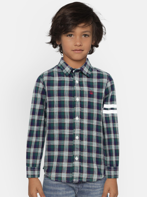 

United Colors of Benetton Boys Green & Navy Regular Fit Checked Casual Shirt