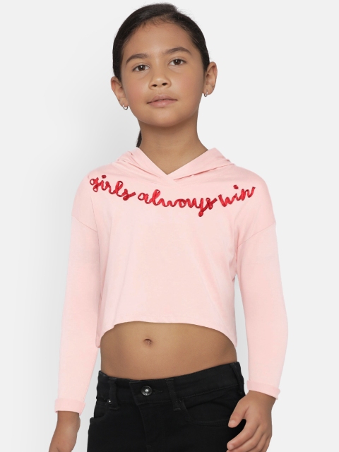 

United Colors of Benetton Girls Pink Solid Hooded Crop T-shirt
